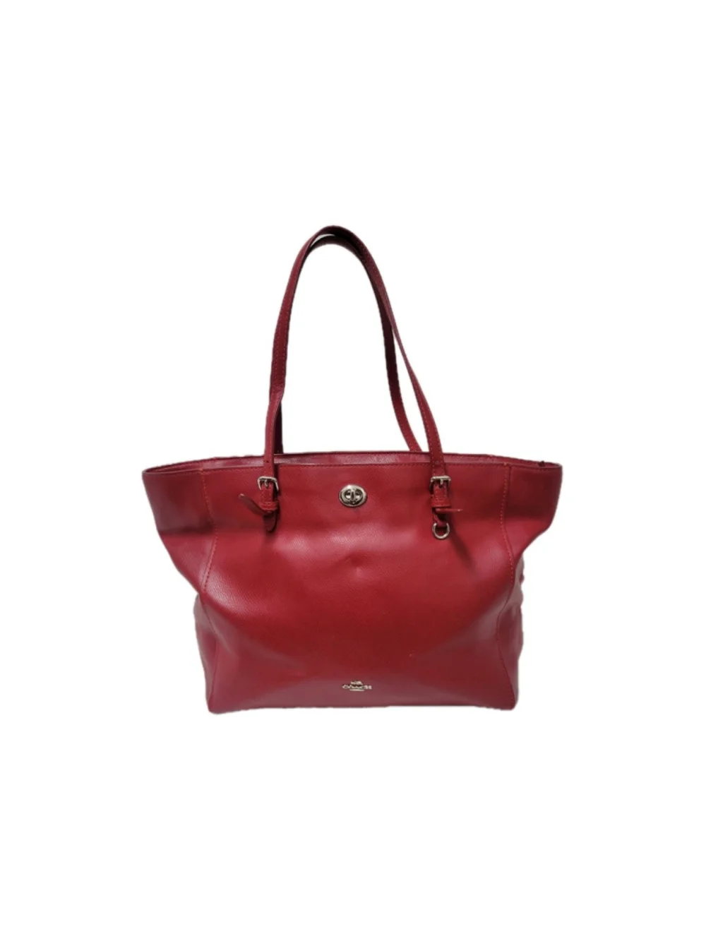 Coach Women's Leather Turnlock Red Tote Shoulder Double-Handle Bag Purse Pre-own